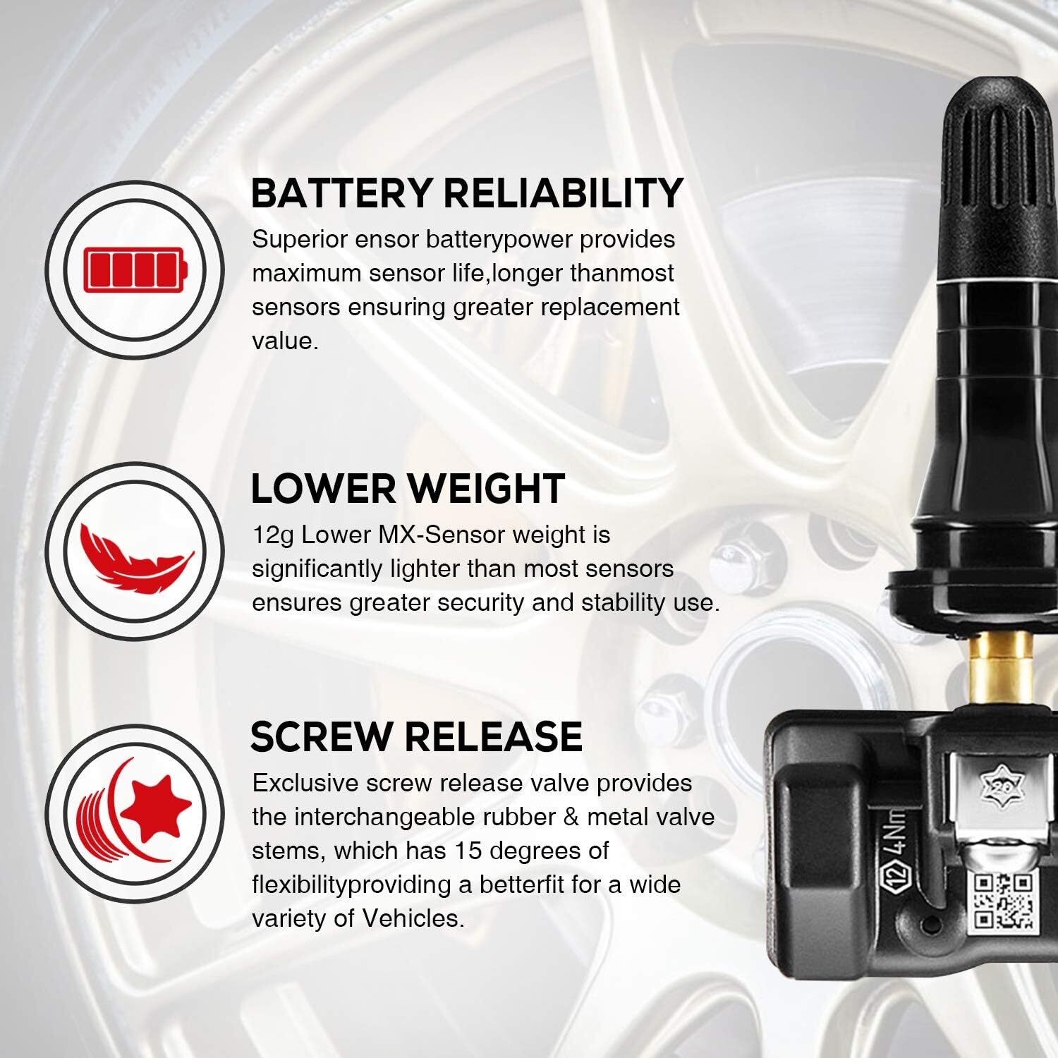 Autel MX-Sensor 315MHz & 433MHz Programmable TPMS Universal Tire Pressure Sensor