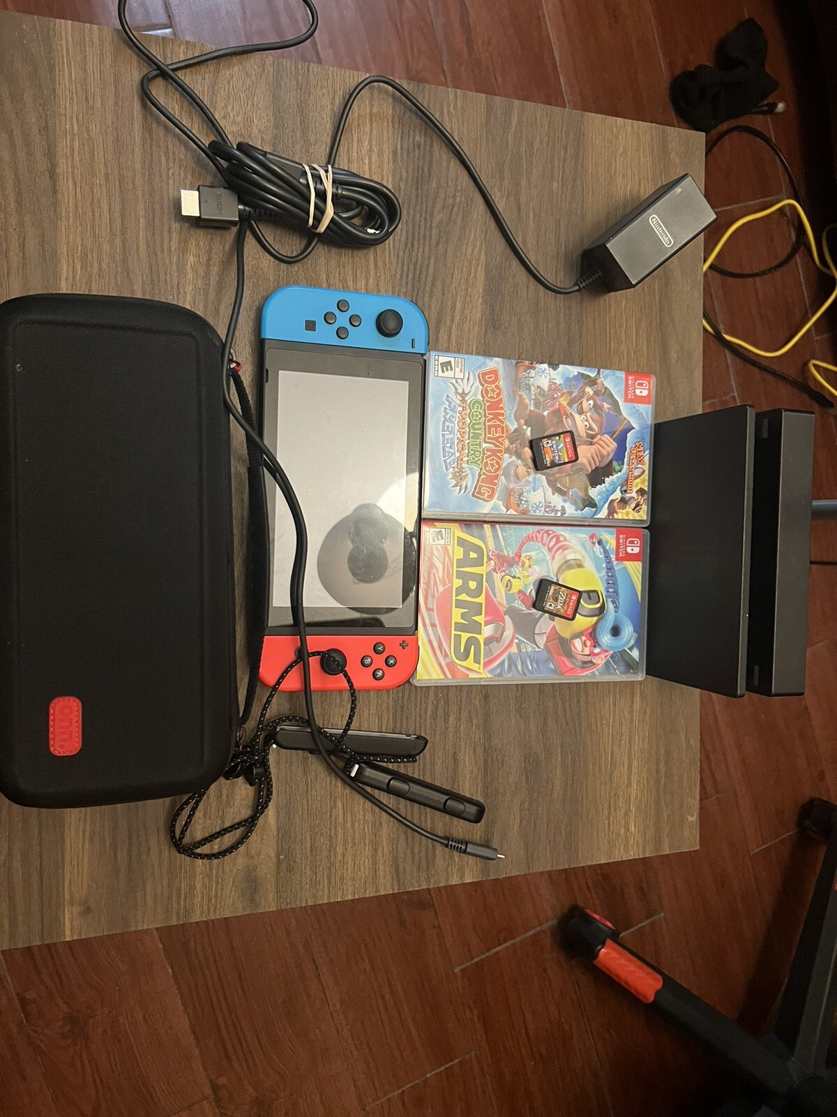 Nintendo switch with 4 games, accessories, and all zelda amiibo