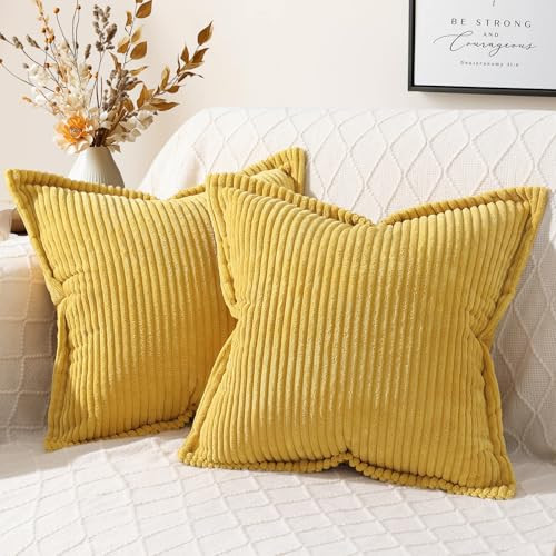 Corduroy Pillow Covers 20x20 Inch Set of 2, Striped Decorative Square Spring