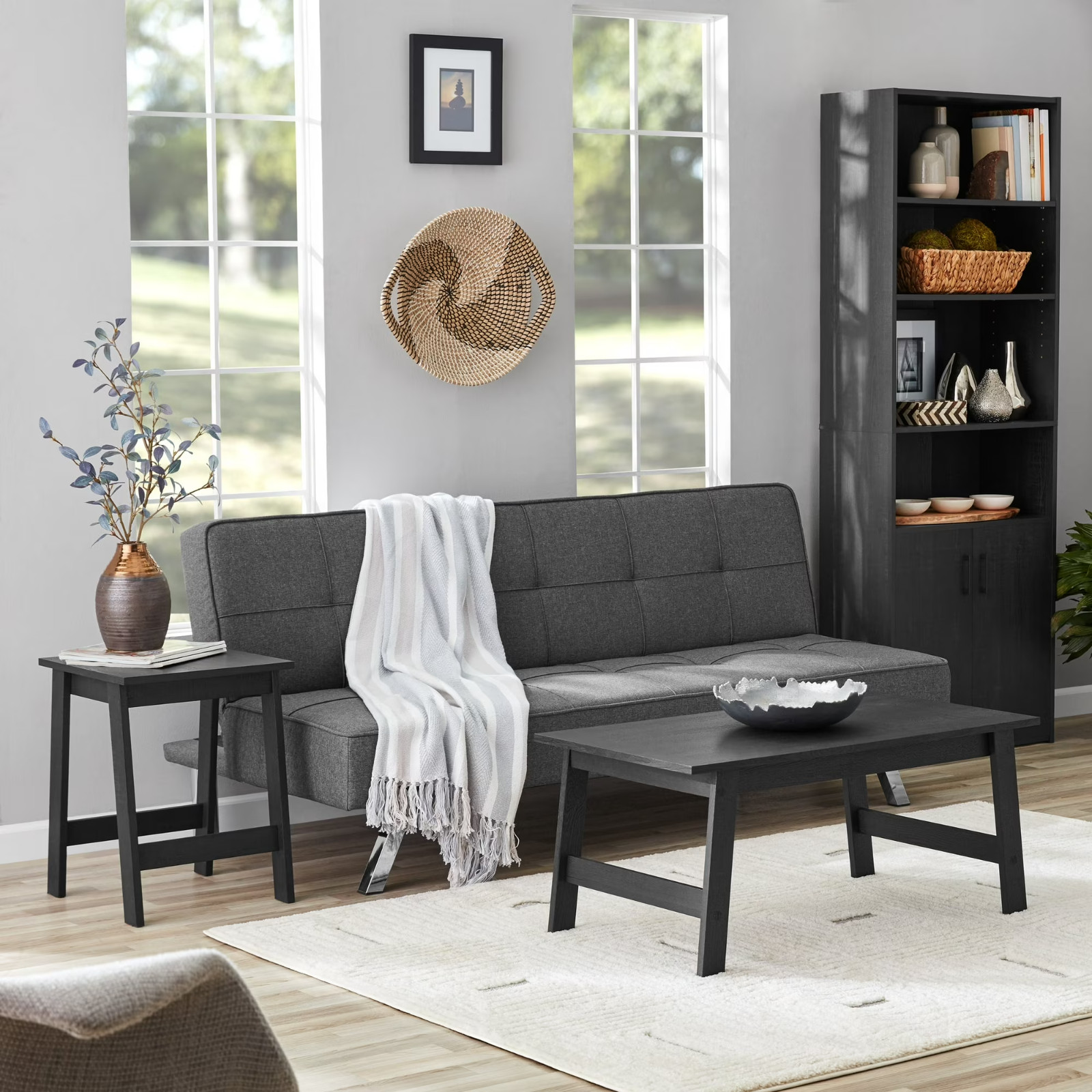 Small Square Wood Side Table, Black Finish