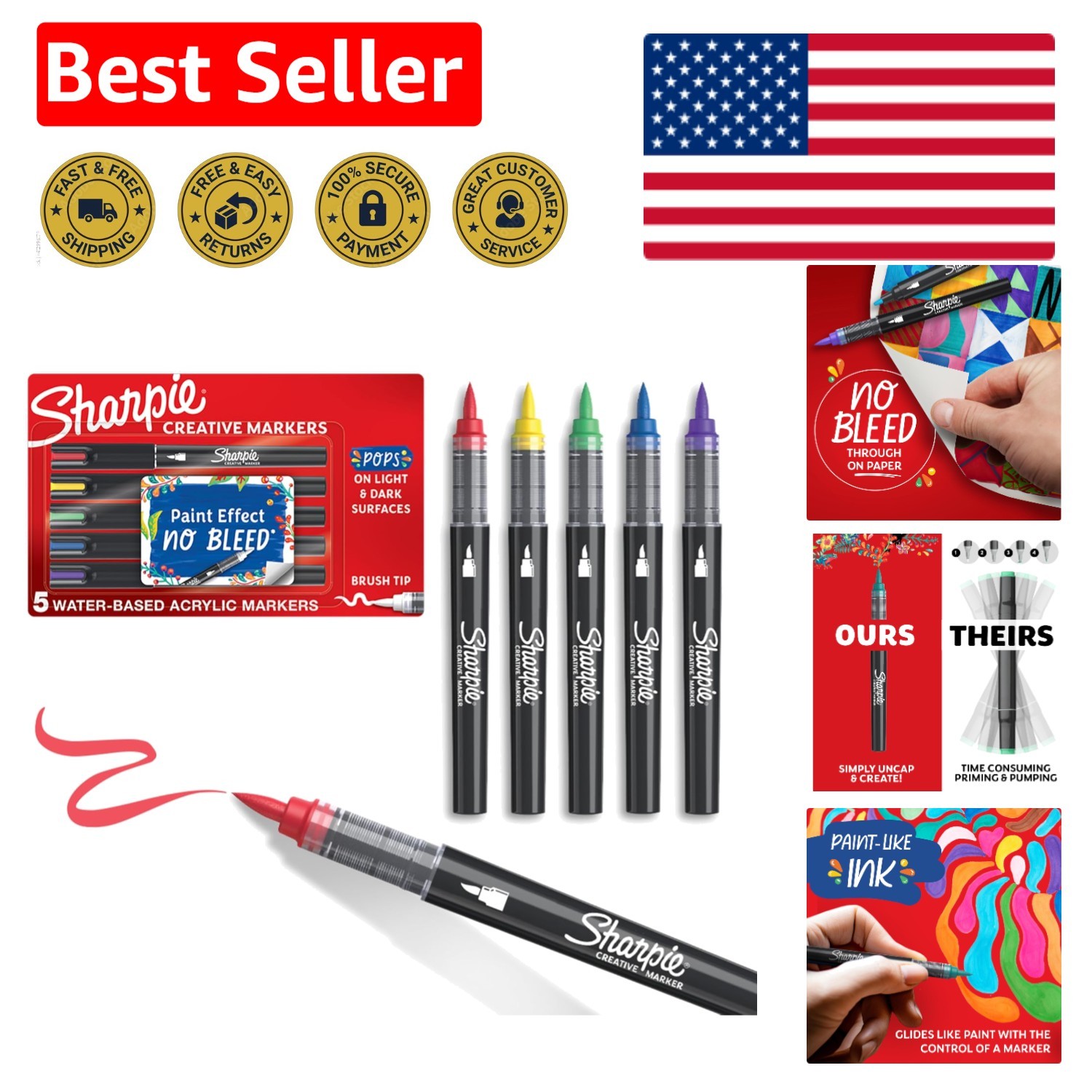 Multicolor Brush Tip Markers - Water-Based Acrylic for Creative Masterpieces