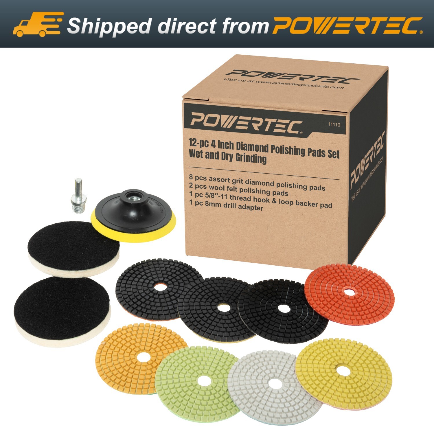 4 Inch Diamond Polishing Pads w/ 10pcs 50 - 6000 Grit Polishing Pad and 5/8"-11
