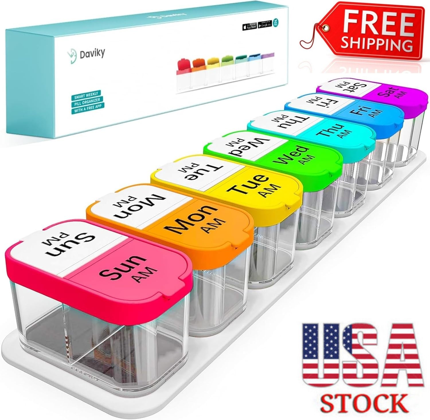Daviky  Large Pill Box Organizer 7 Day, XL Weekly Pill Box 2 Times a Day, AM PM