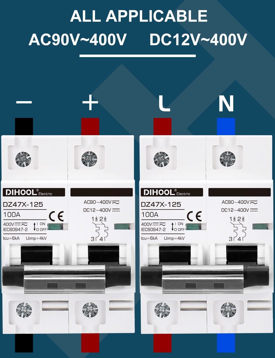 100 Amp Solar Disconnect Switch for 2 Pole DIN Rail Mount Circuit Protection