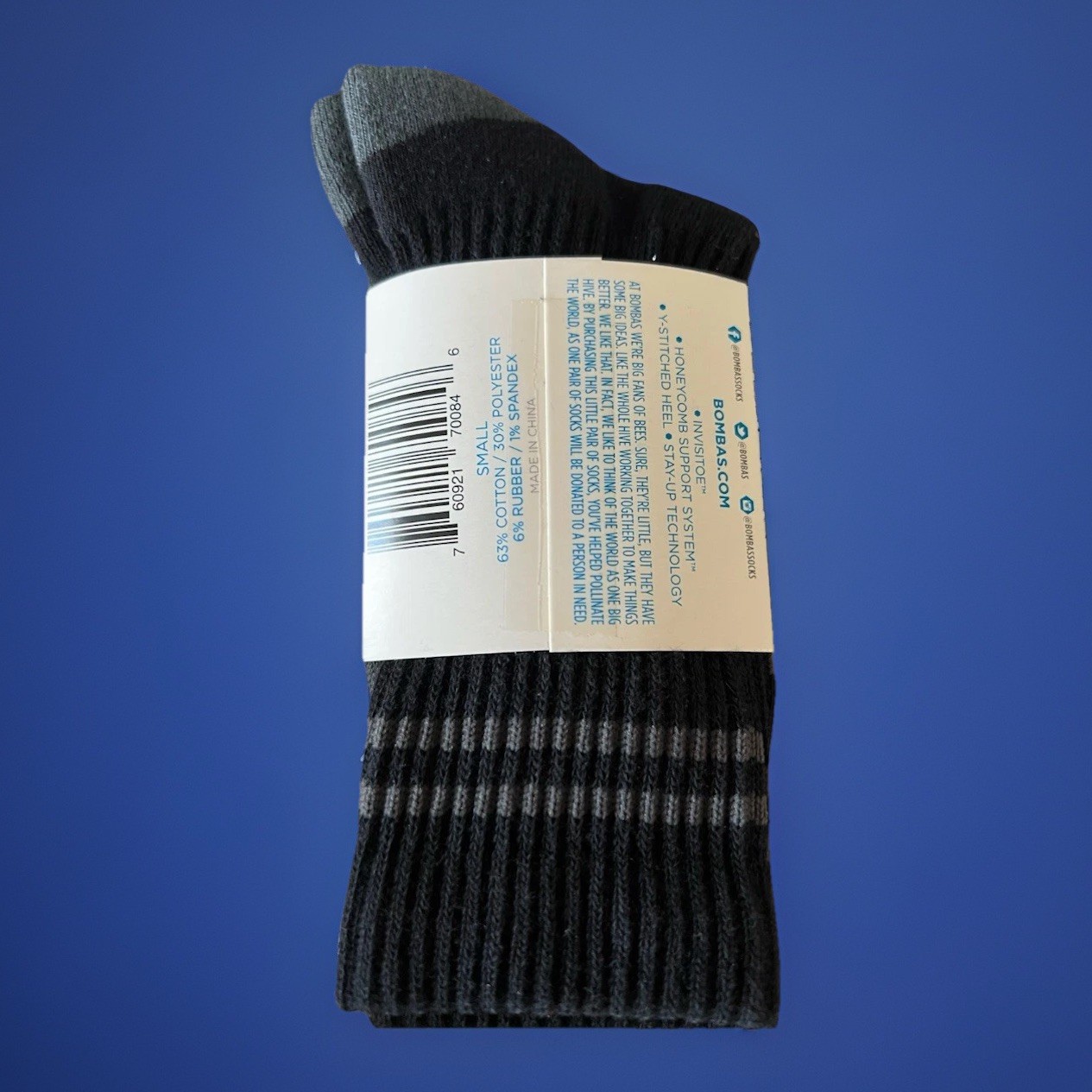 New Bombas Crew Socks~Black/Gray 5ct~Invisitoe~Stay Up Technology~Unisex Size S