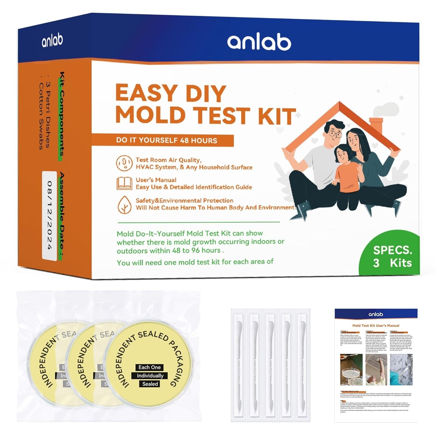 Comprehensive Indoor Mold Testing Kit - 3 Individually Sealed Tests Included