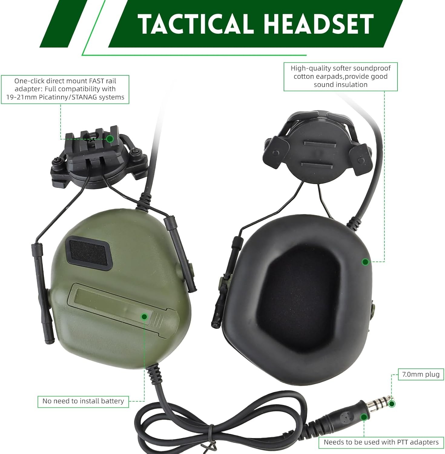 Tactical Helmet with Headset 4in1 Adjustable Cover Airsoft Mic Compatible