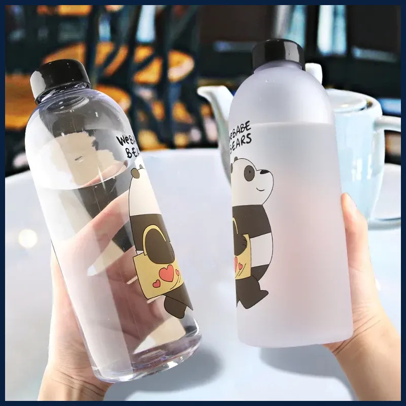 1000ml Panda Bear Water Bottle Cup Straw Transparent Cartoon Leak-proof Shaker
