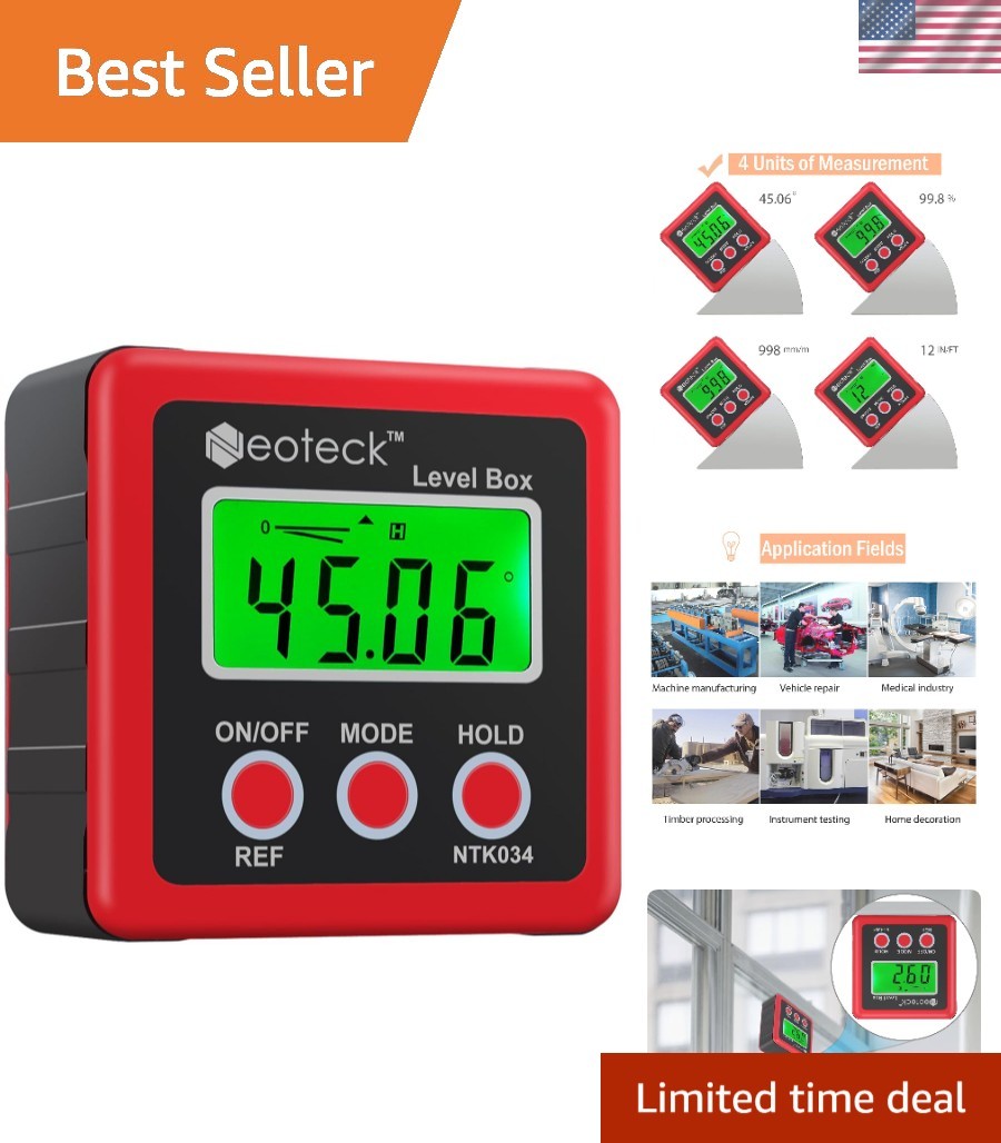 Versatile Digital Angle Gauge for Accurate Measurements - Waterproof & Red