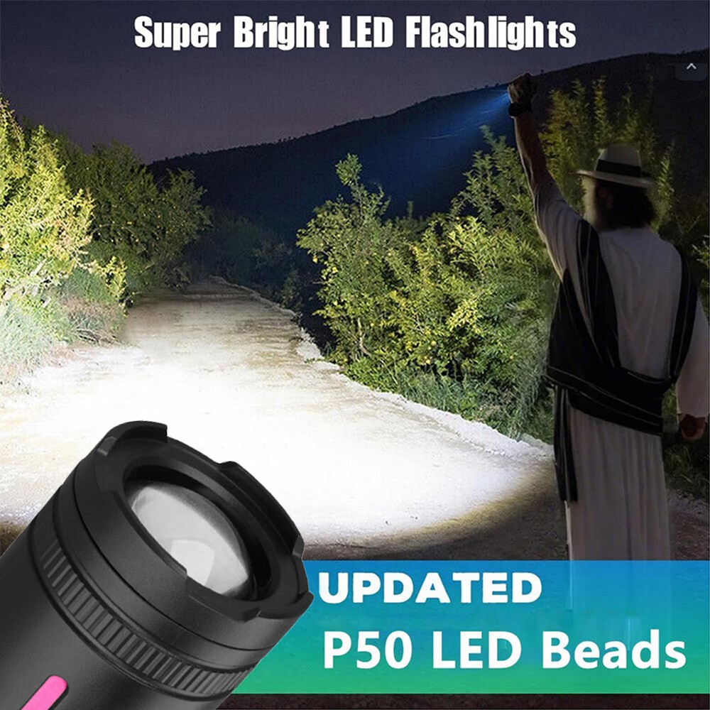 2 Pack 99000000lm Tactical Flashlight Super Bright Rechargeable LED Work Lights