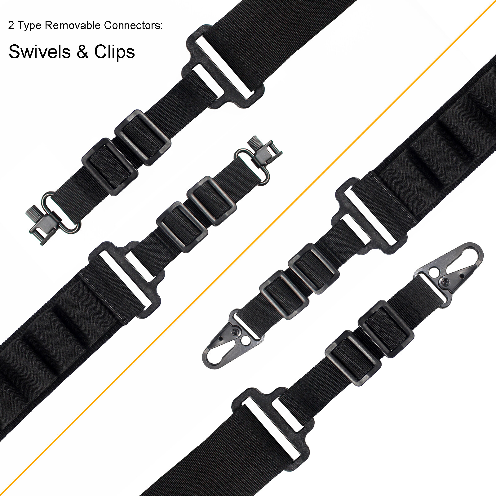 2 Point Non-Slip Adjustable Ammo Sling Shotgun Sling with 16 Shell Holder-Black