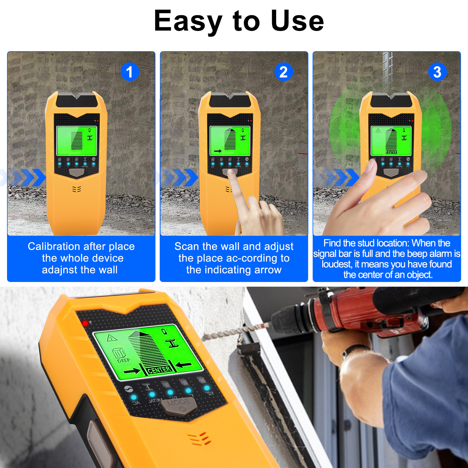 5 in 1 Electronic Stud Finder Wall Scanner Stud Sensor with Digital LCD Display