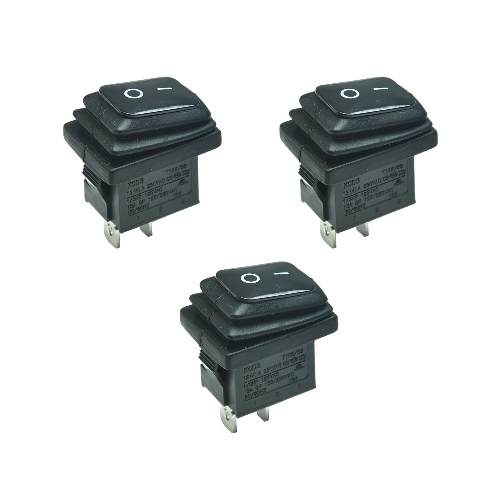 Waterproof Rocker Toggle Switch, 2 Pin, 15A 125V/250Vac, Black | 3Pcs, Mini O...