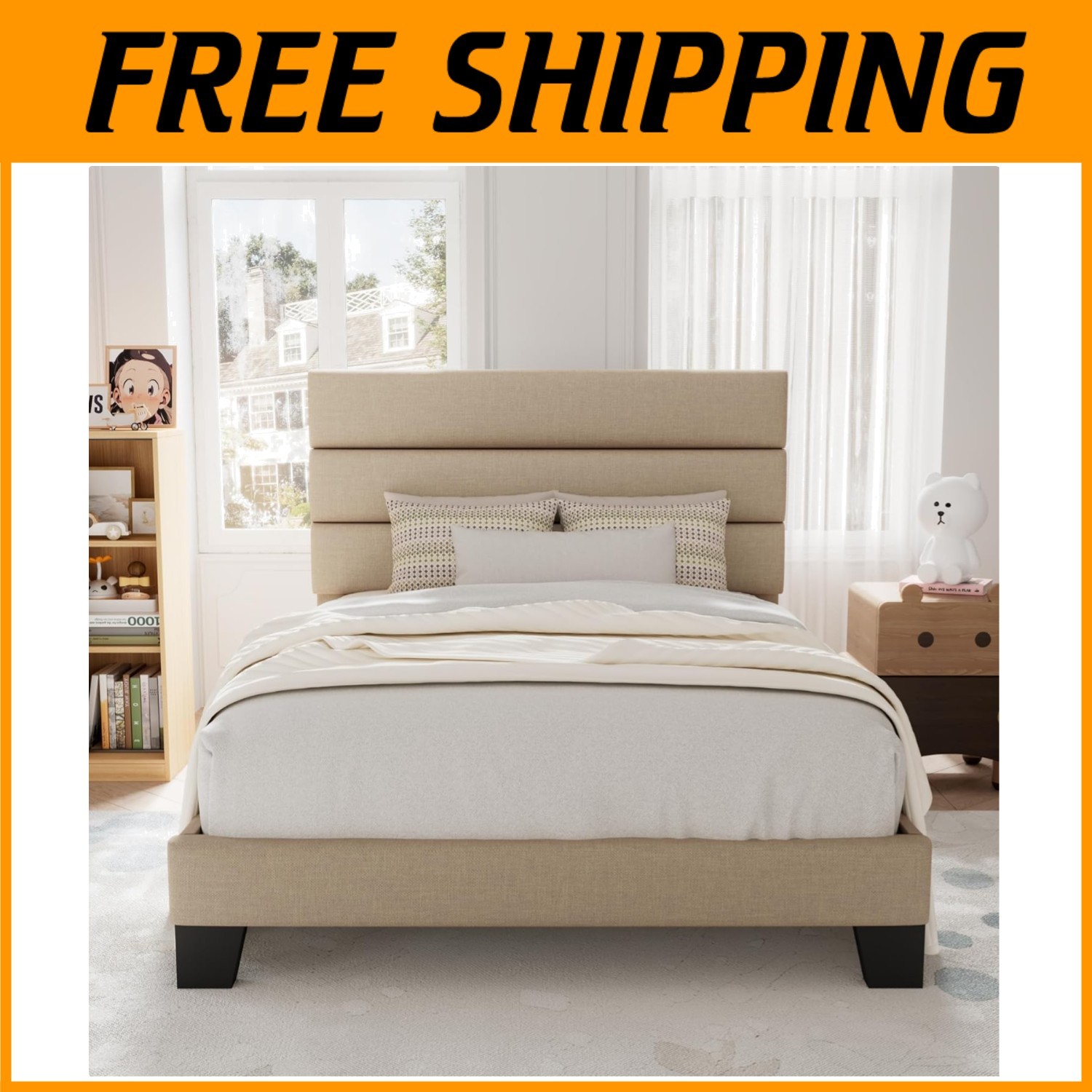 Sturdy Twin Size Bed Frame with Wooden Slats - Easy Assembly