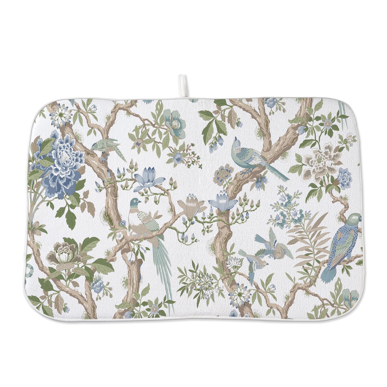 Chinoiserie Dish Drying Mat 18x24 Inches For Kitchen Counter Blue Green Birds...