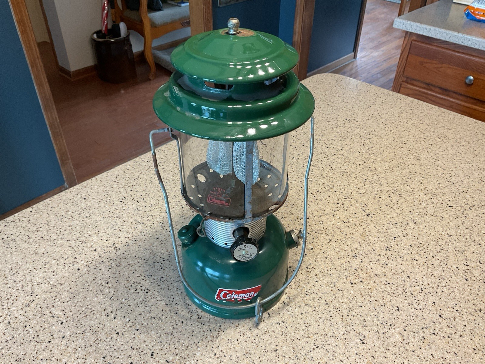 Vintage Coleman Camping Lantern 220F Pyrex glass. Very clean but untested