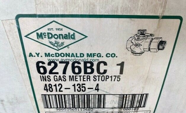 (1) AY McDonald 6276BC 1 INS GAS METER STOP175 (NEW)