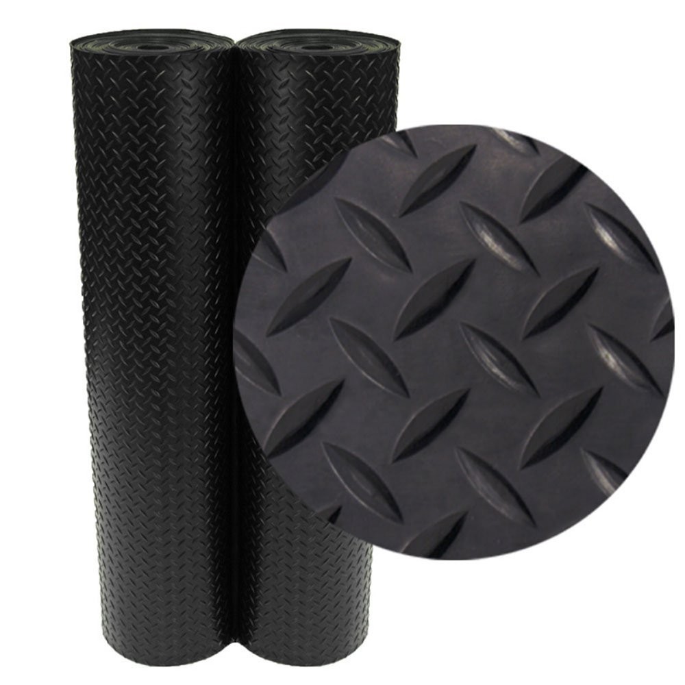 Rubber-Cal Diamond-Plate Rubber Flooring Rolls - 3 mm x 4 ft x 7 ft Rolls -