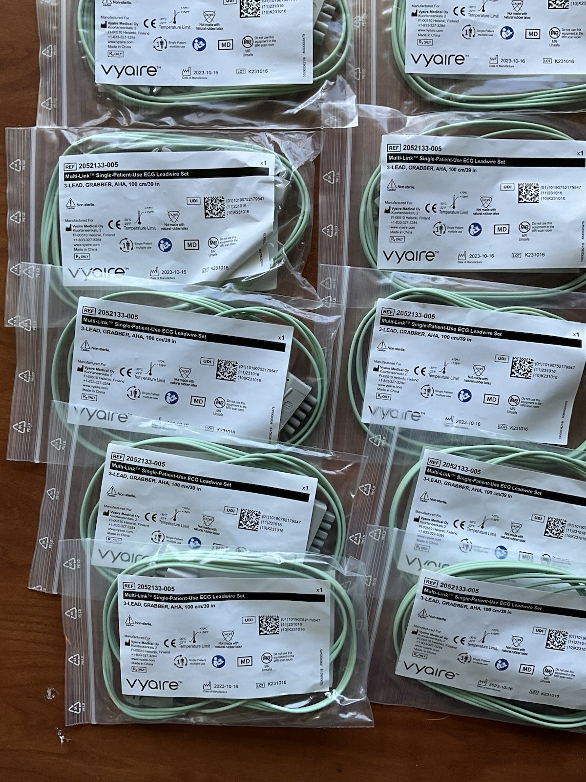 Vyaire (2052133-055  ) 3 Lead Grabber ECG LEAD Wire, Lot Of 10