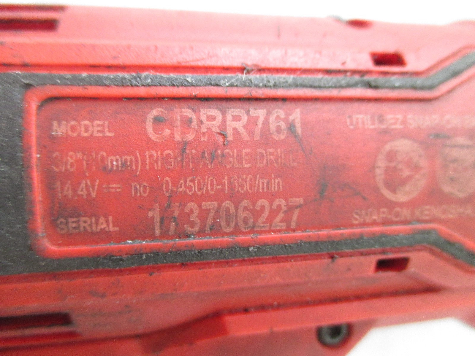 Snap-On Tools CDRR761 Cordless 14.4V / 14.4 Volt Right Angle Drill, 3/8"