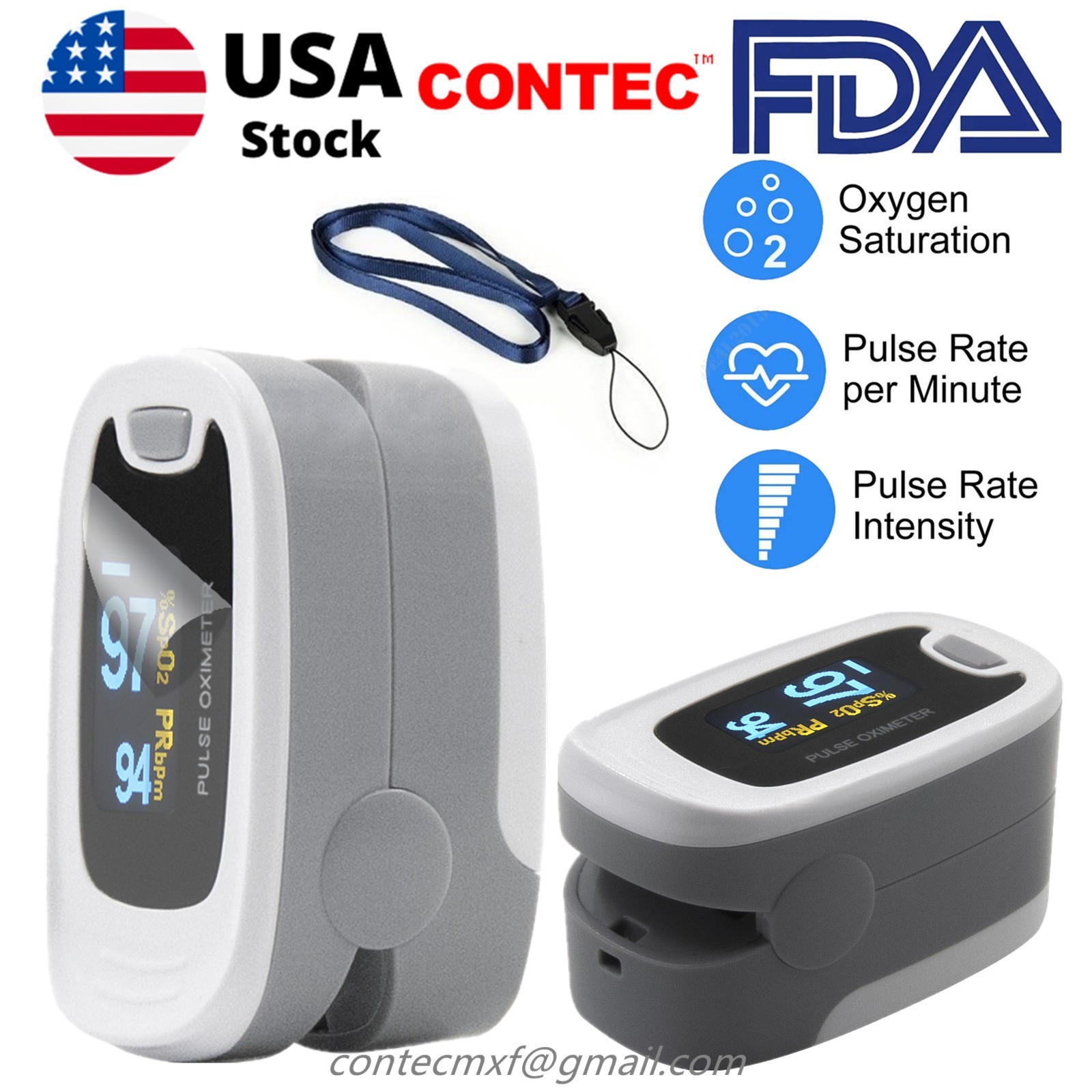 OLED Finger Pulse Oximeter Blood Oxygen Monitor SpO2 Heart Rate Tester Free Bag