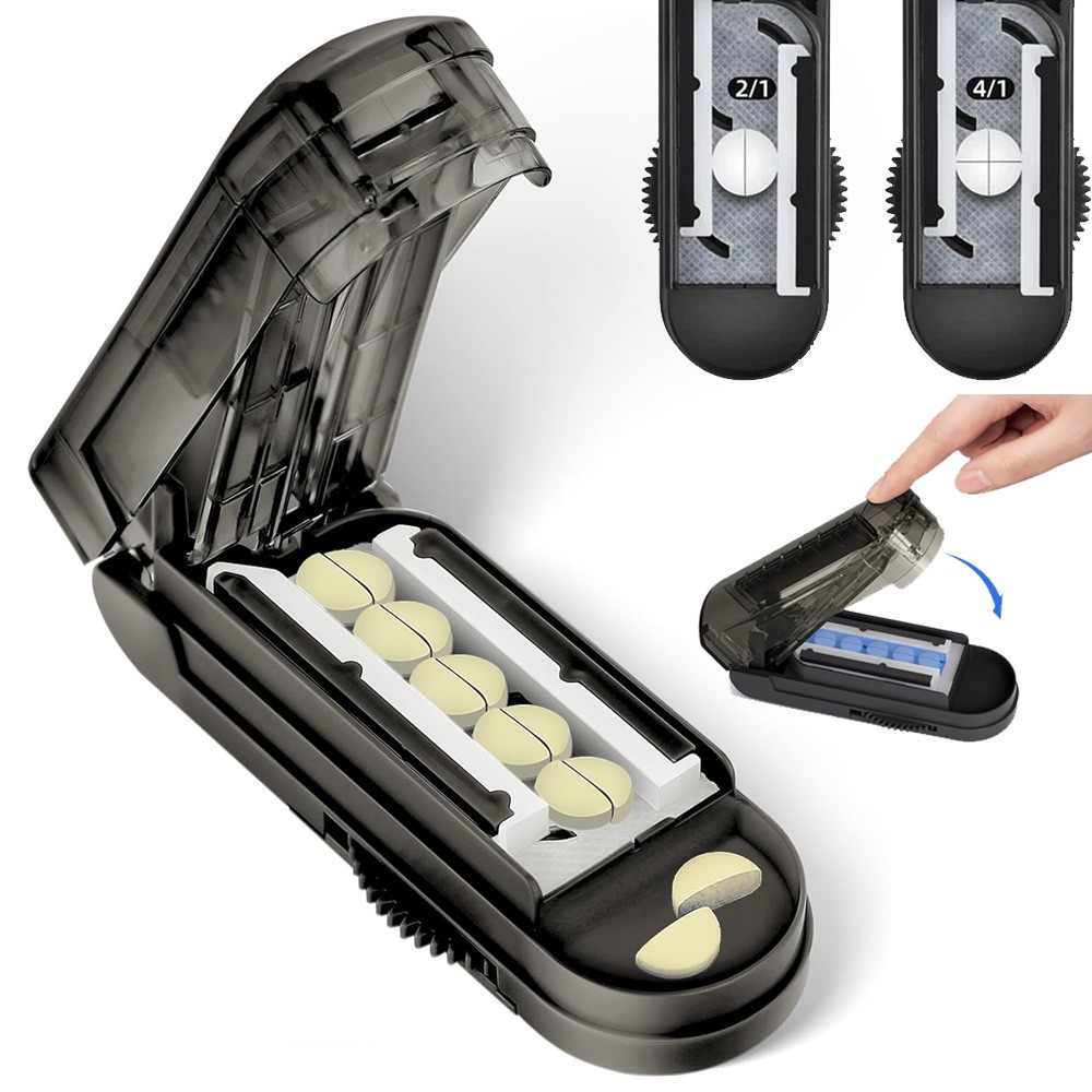 Pill Tablet Cutter Splitter Blade Box Case For Small / Large Pills Fast Easy Cut
