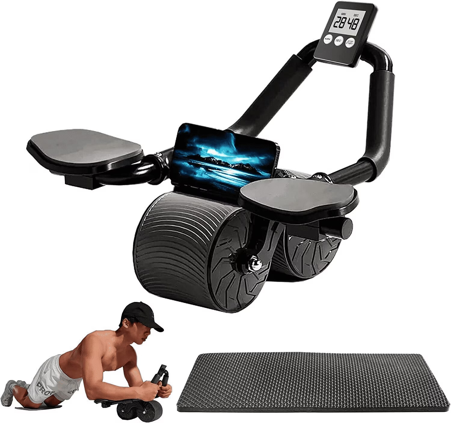 Ab Wheel Abdominal Trainer Ergonomic Design Two-Wheeled 1-Count