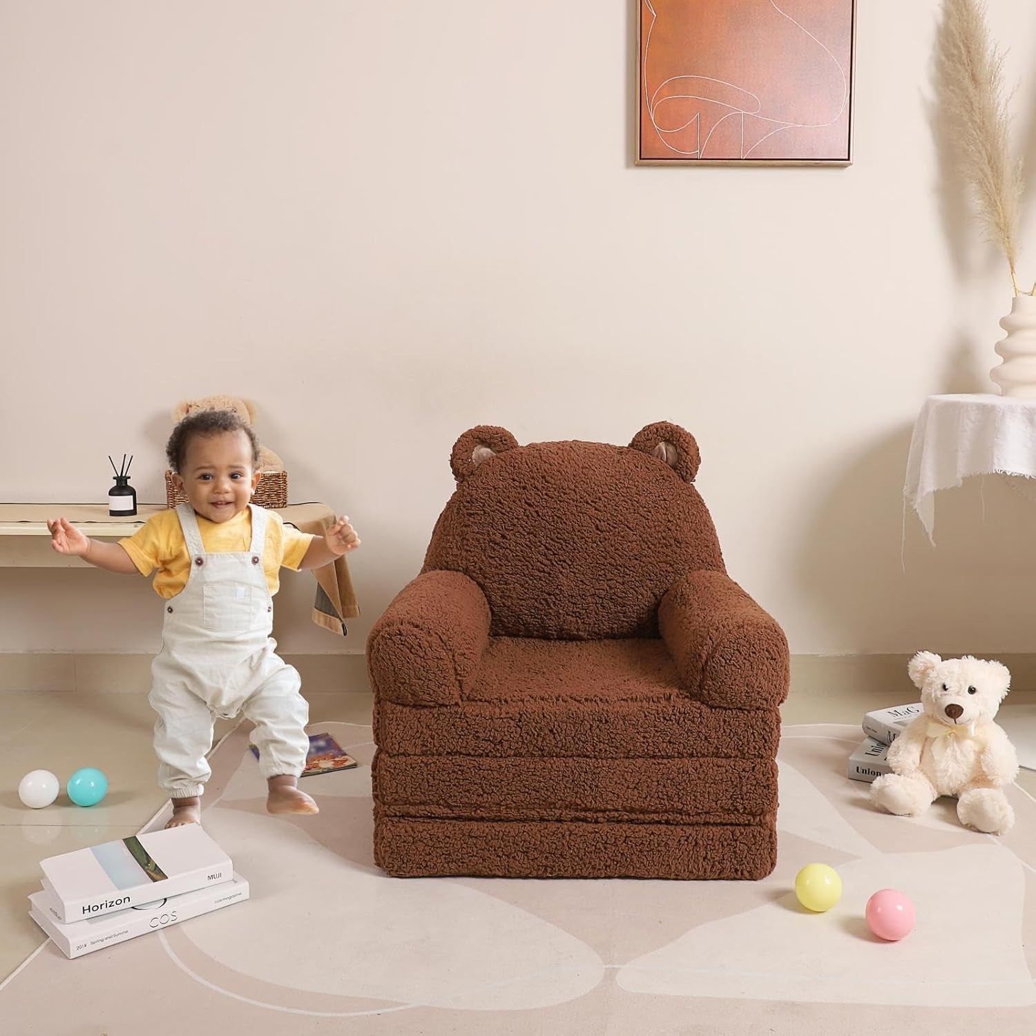 Kids Sofa, Sherpa Couch with Tri-Layer Foam Cushions, Comfy Seating for Kids ...
