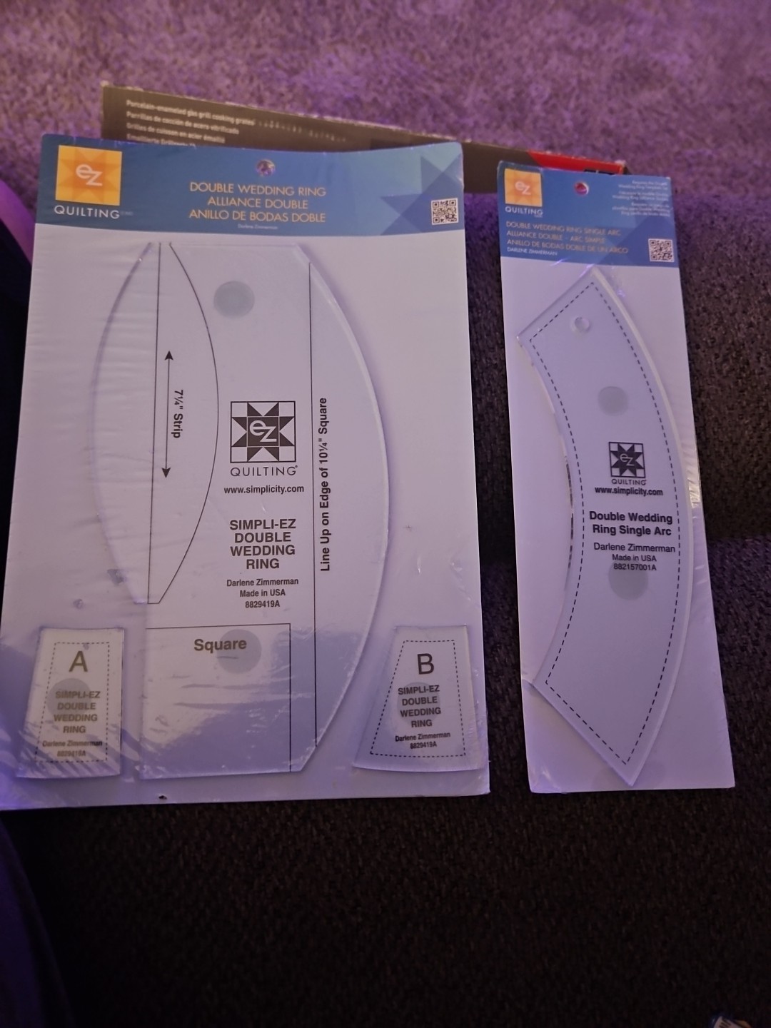 2 EZ Quilting Quilters Craft Simpli-EZ Double Wedding Ring Template W/Single Arc