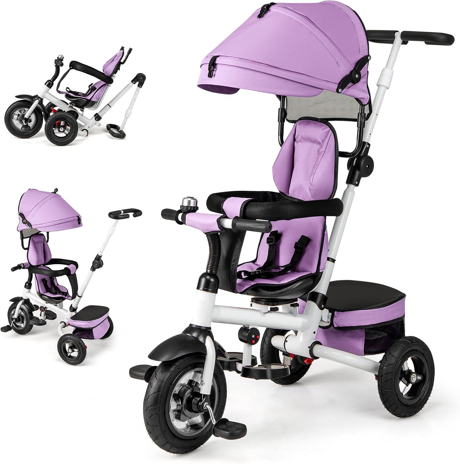 ONEY JOY 5-in-1 Folding Baby Trike Stroller Purple Adjustable Canopy.