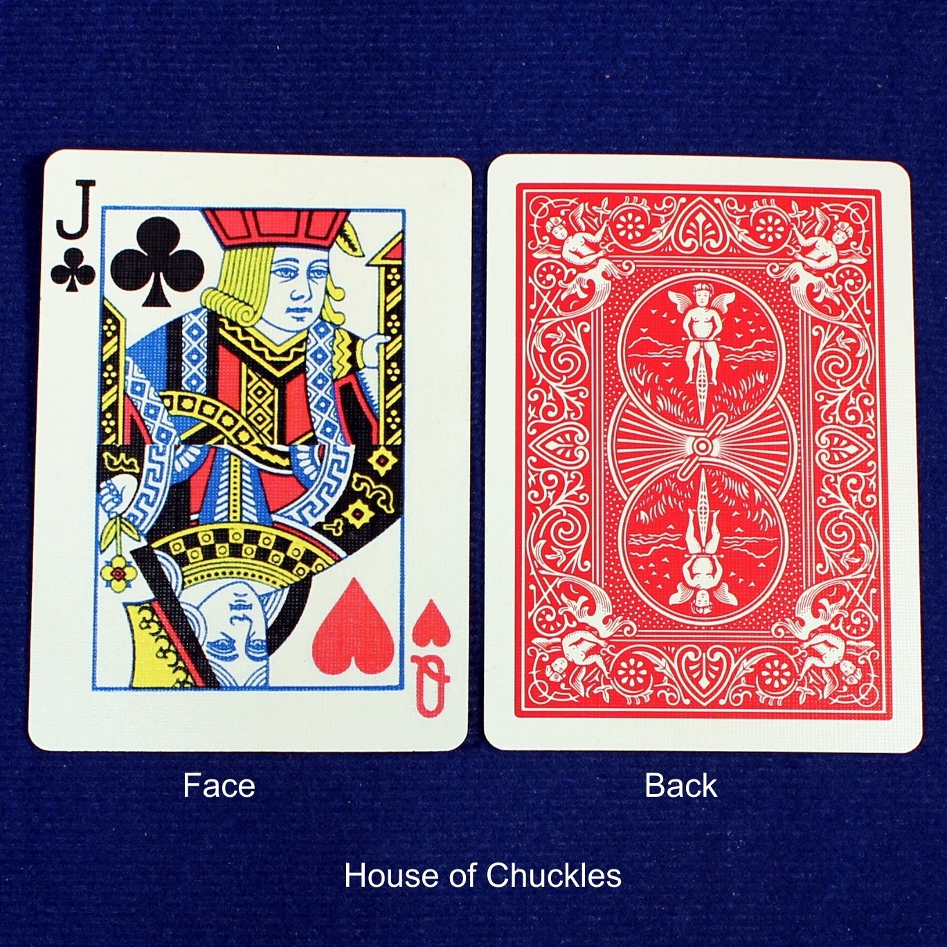 Jack of Clubs / Queen Hearts, Half Horizontal, Bicycle Printed Gaff Card, Red