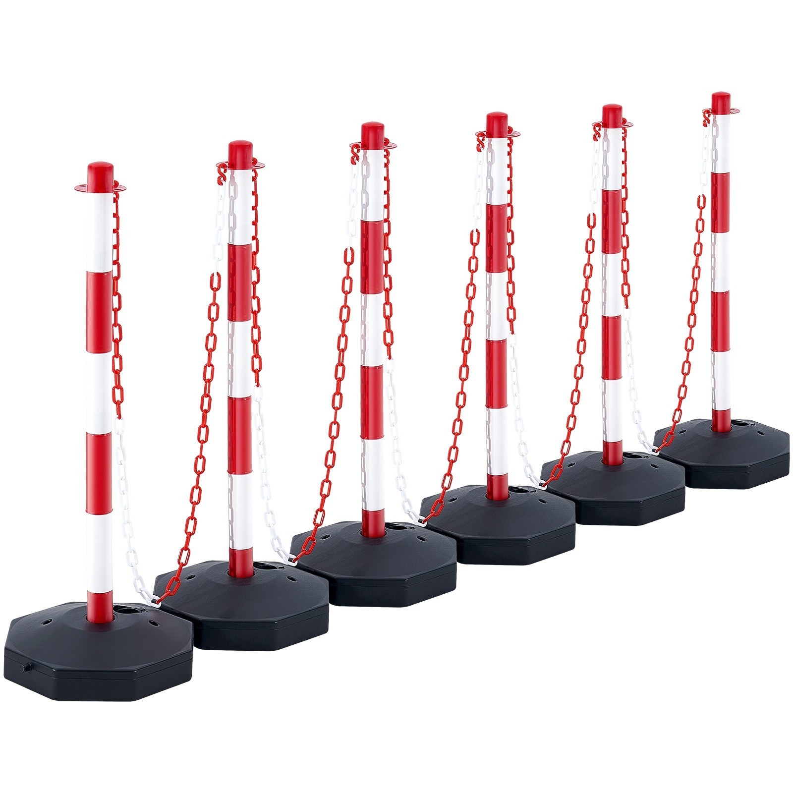 6PCs Traffic Delineator Post Cones with Fillable Base 6.6 FT Chain