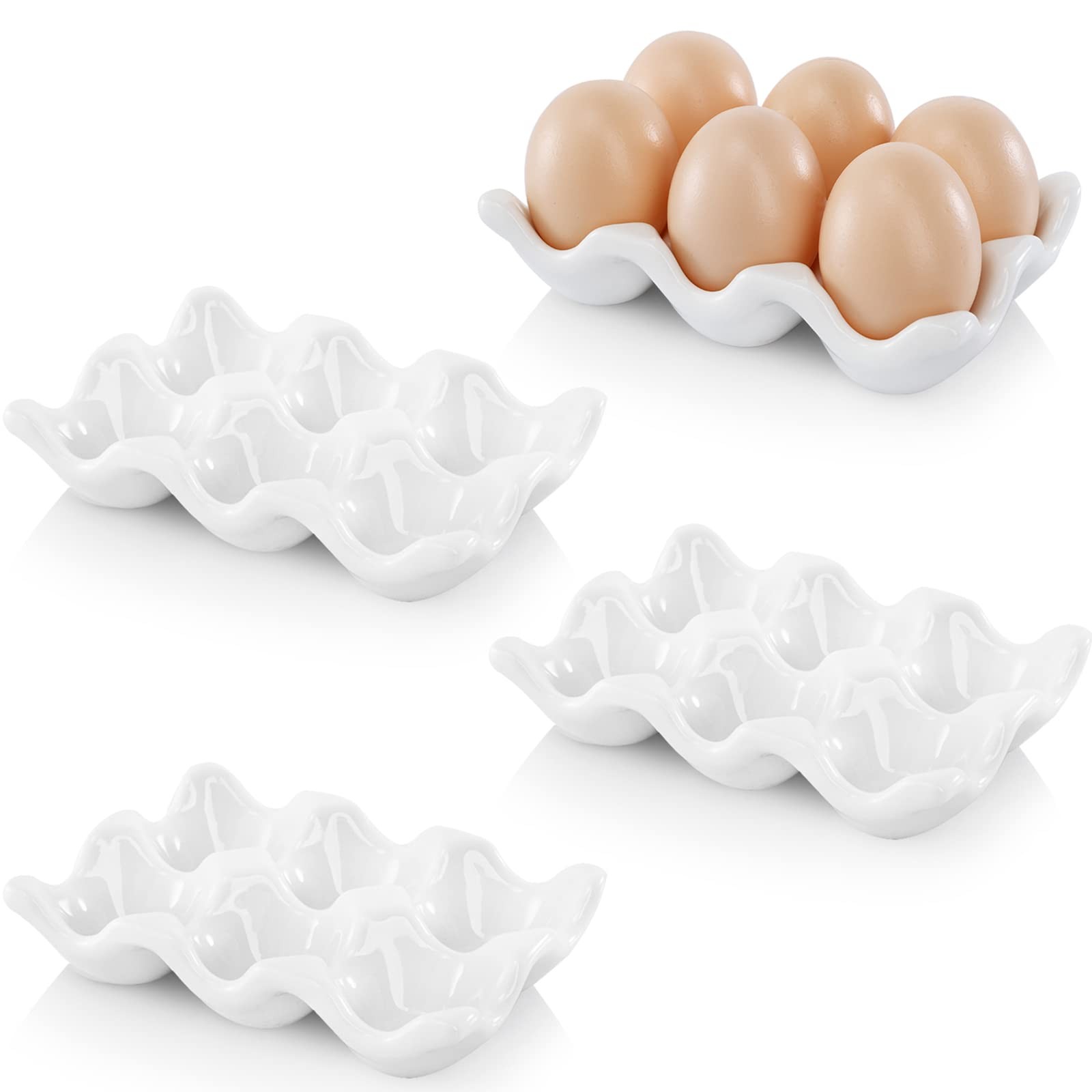 4 Pack Porcelain Egg Container, Ceramic Eggs Keeper Storage Organizer for Dis...