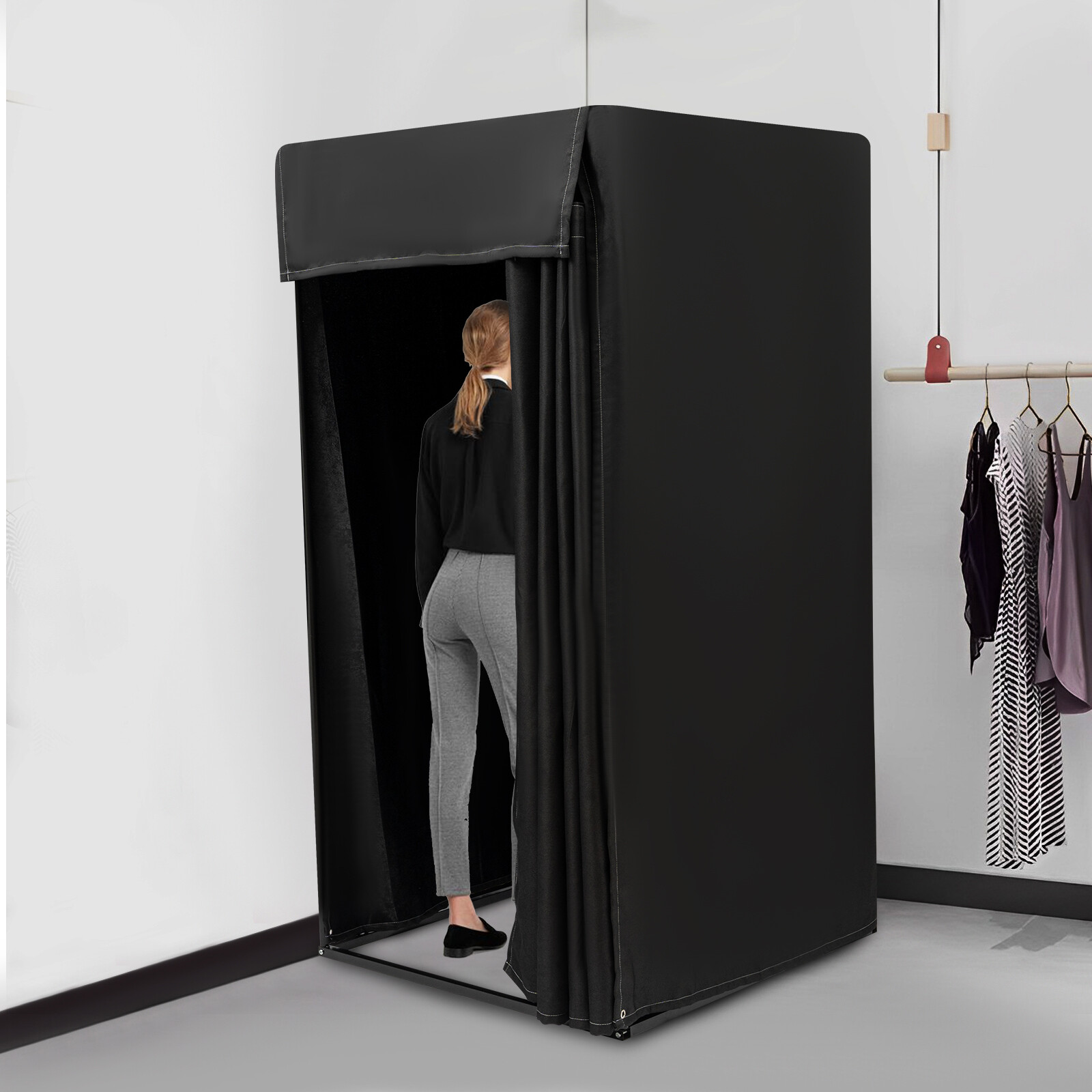 Fitting Room for Boutique, Portable Dressing Room Clothing Store w/Curtain Hook