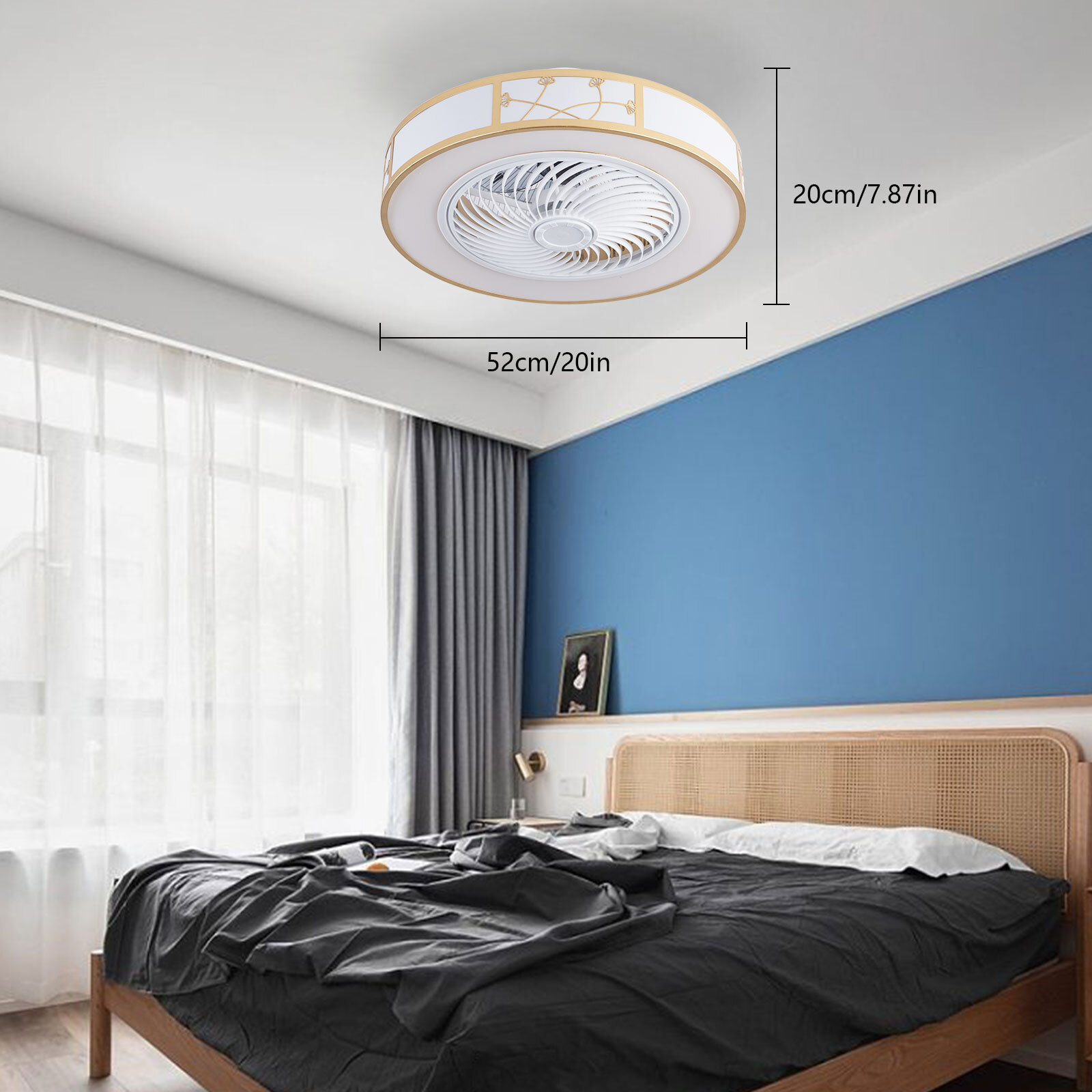20inch Caged Low Profile Ceiling Fans W/Light, Flush Mount Farmhouse Fandelier.