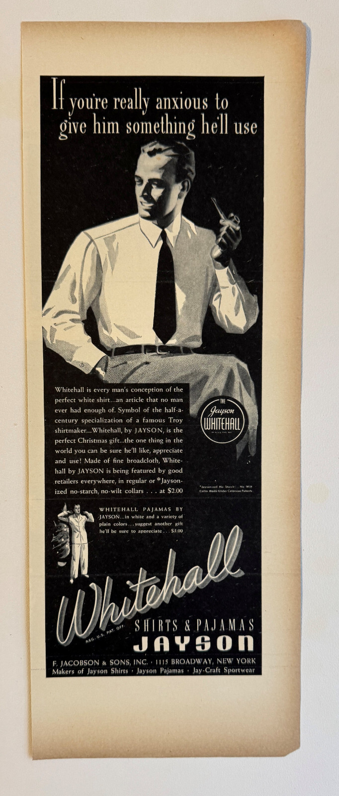 1937 Whitehall Shirts And Pajamas Jayson Vintage Print Ad