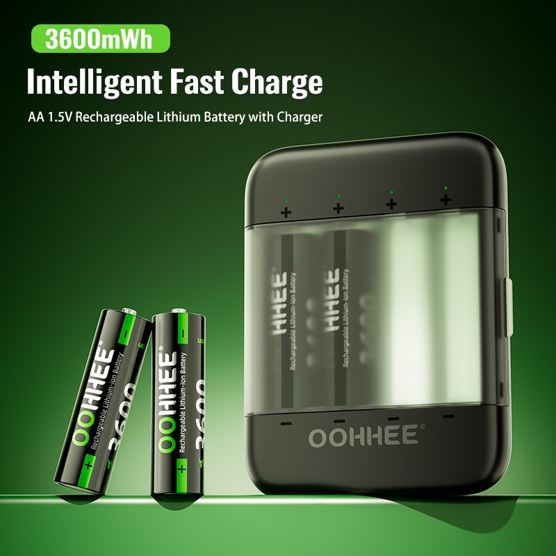 4PCS AA 3600mWh 1.5V Rechargeable Lithium Battery with Thin Charging Storage Box