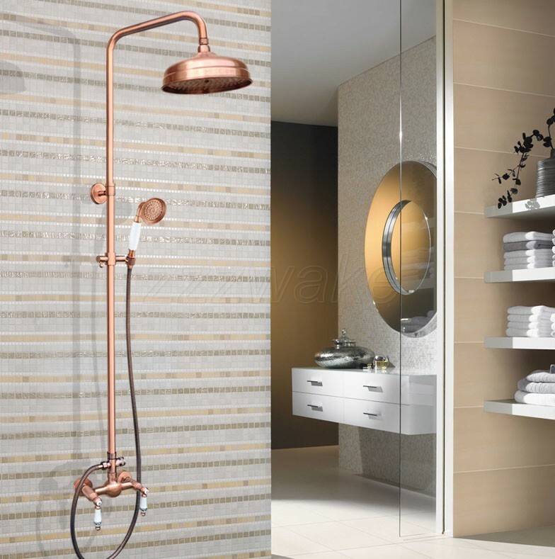 Red Copper Rain Shwer Faucet Set Mixer Tap 8" Shower Head Dual Handle Zrg554