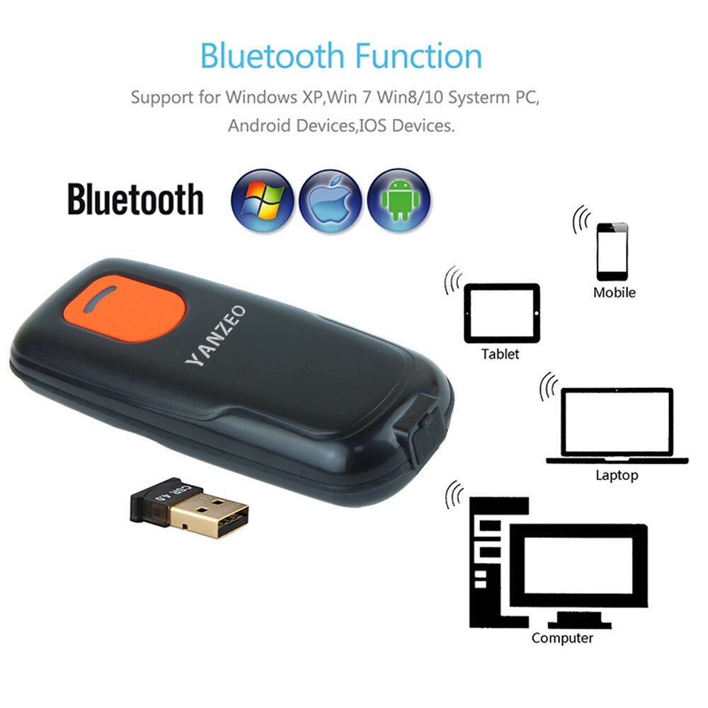 YZ 2.4Ghz Wireless Bluetooth Barcode Scanner USB Cordless 1D Barcode Reader New