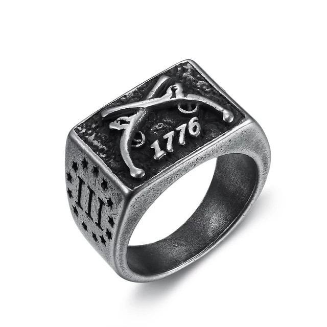 Stainless Steel Antique Finish Us Patriot Army Gun Ring Size 7-13 Men Jewelry