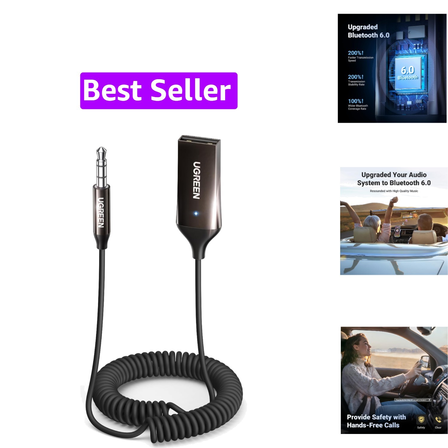 Aux to Bluetooth 6.0 Adapter 3.5mm Bluetooth Receiver for Car USB 2.0 to 3.5m...