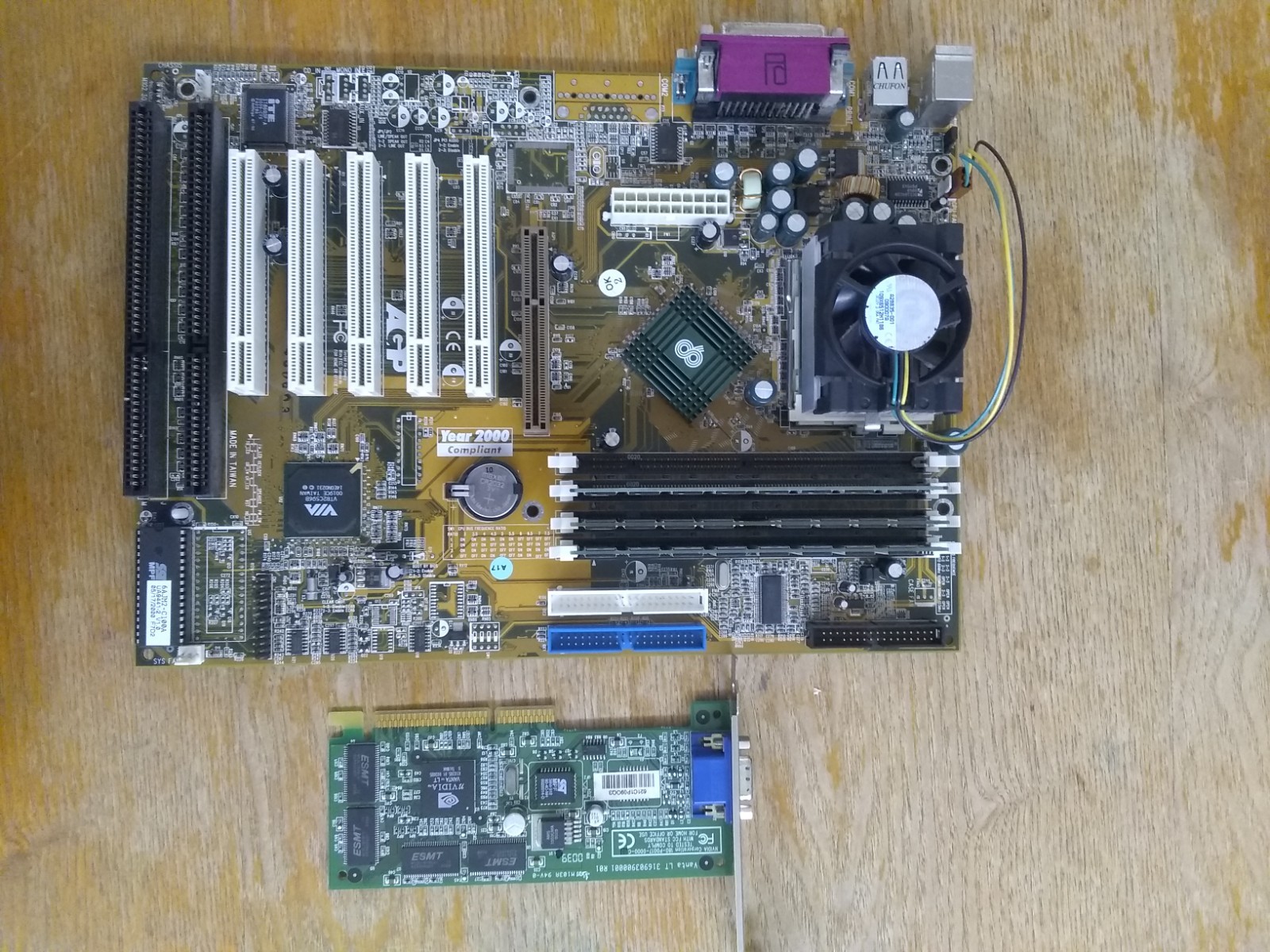 Pentium 3 800EB Motherboard + 256MB SDRAM + AGP NVidia, WORKING, Chaintech ATX