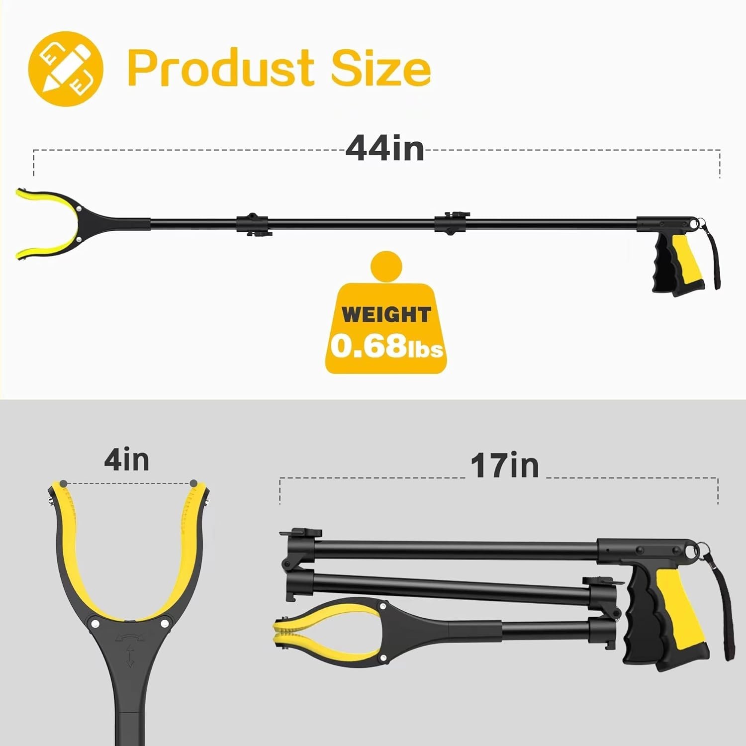 44 Inch Extra Long Grabber Reacher Tool，Foldable Pick up Stick with Strong