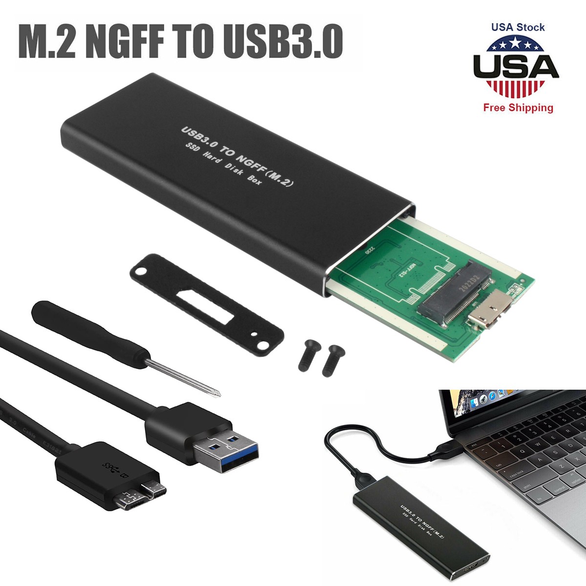 External Aluminum M.2 SSD Case USB 3.0 High Speed for 2230 2242 2260 2280 B Key