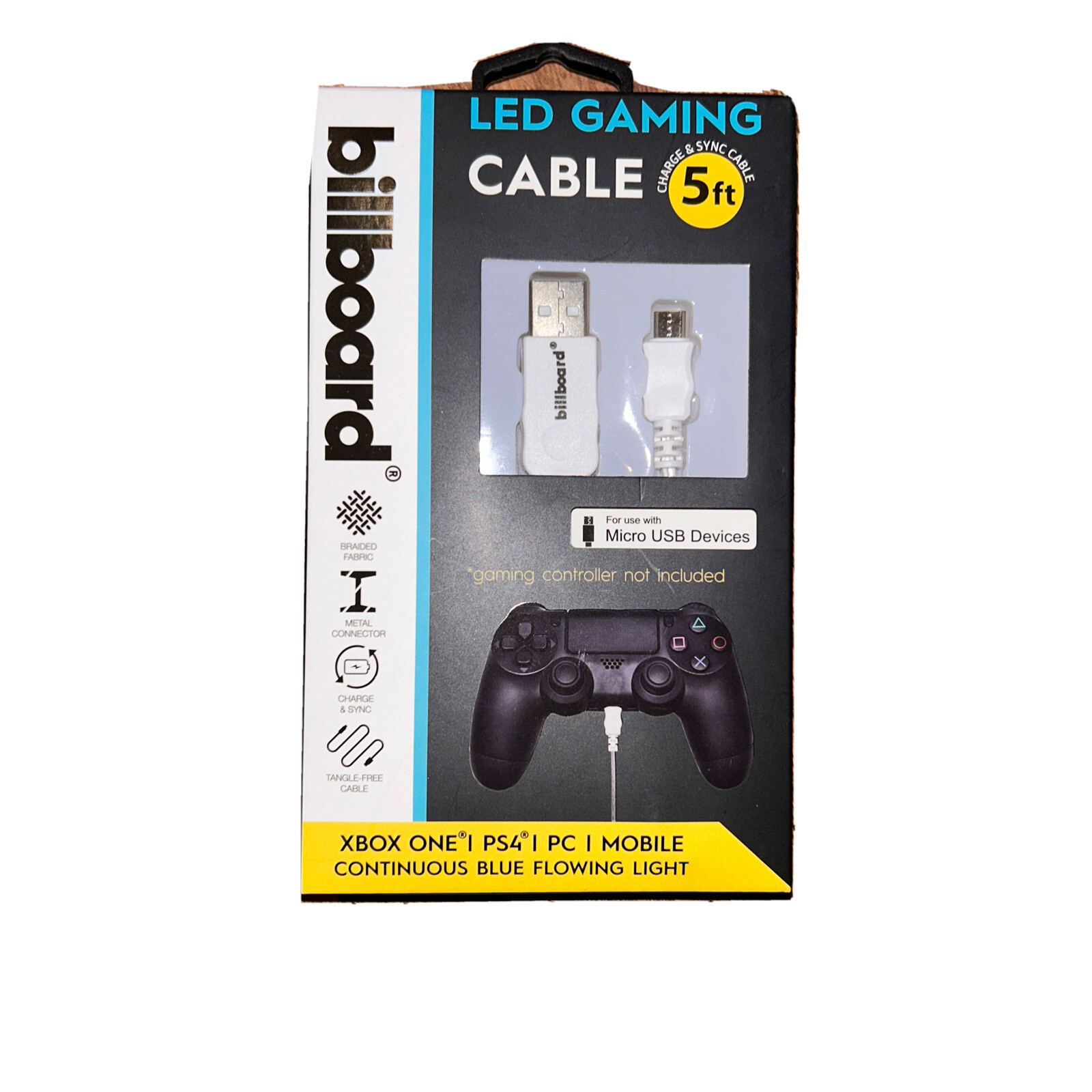 5’ Controller LED Gaming Cable - White Micro USB devices - Charge & Sync