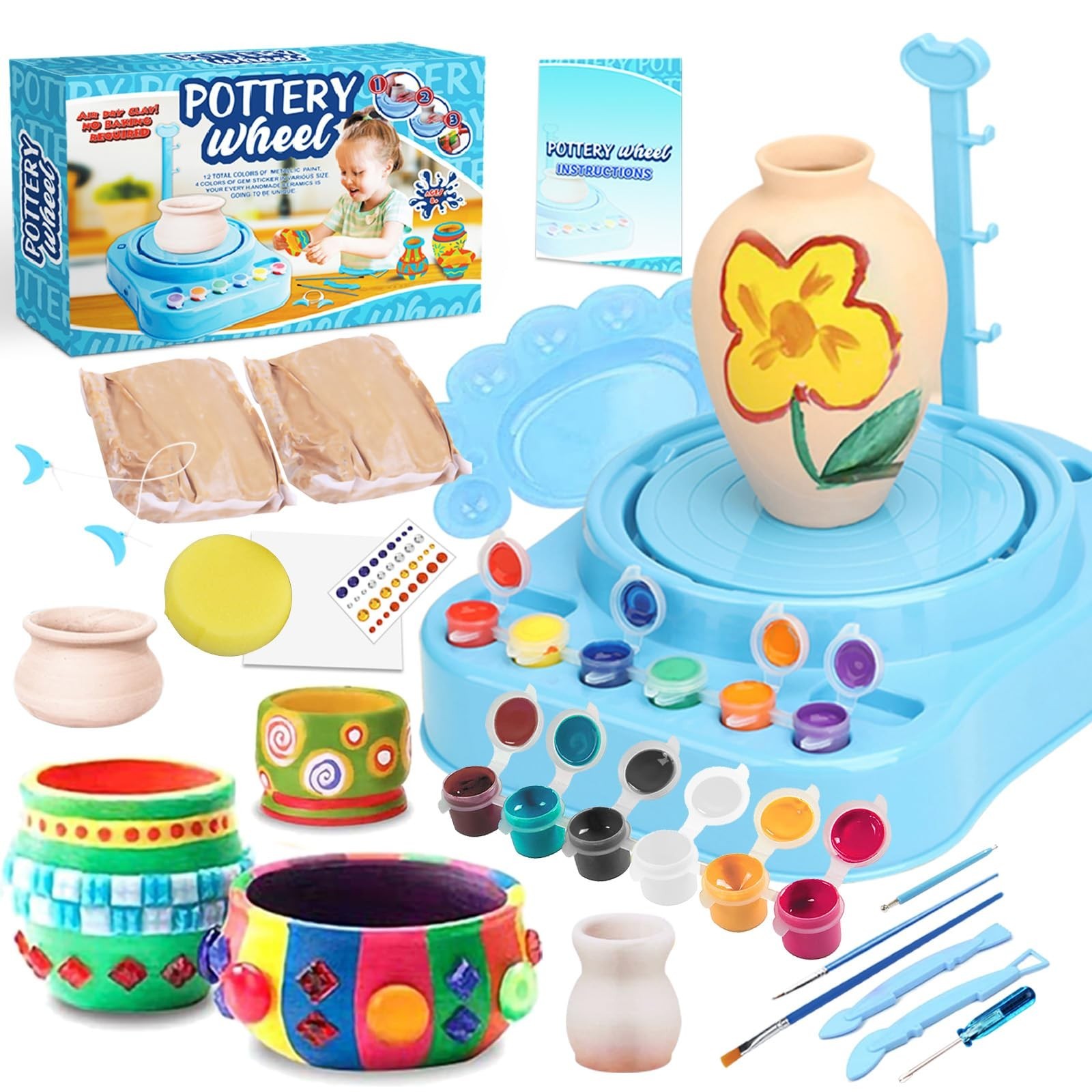 Insnug Mini Kids Pottery Wheel: Complete Painting Kit for Beginners with Mode...