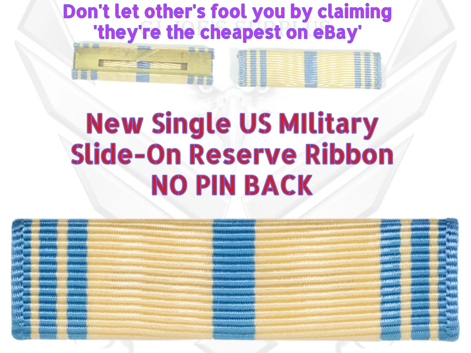 Military Armed Forces Reserve Ribbon Slide On New Old Stock NOS Full Size G1