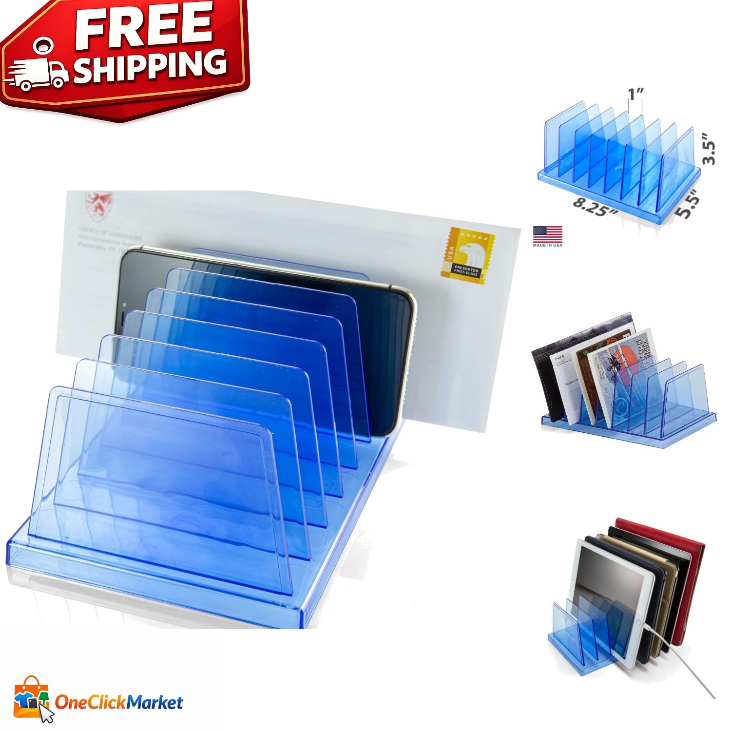 Blue Glacier 7-Compartment Desktop Organizer - Transparent Blue Elegance