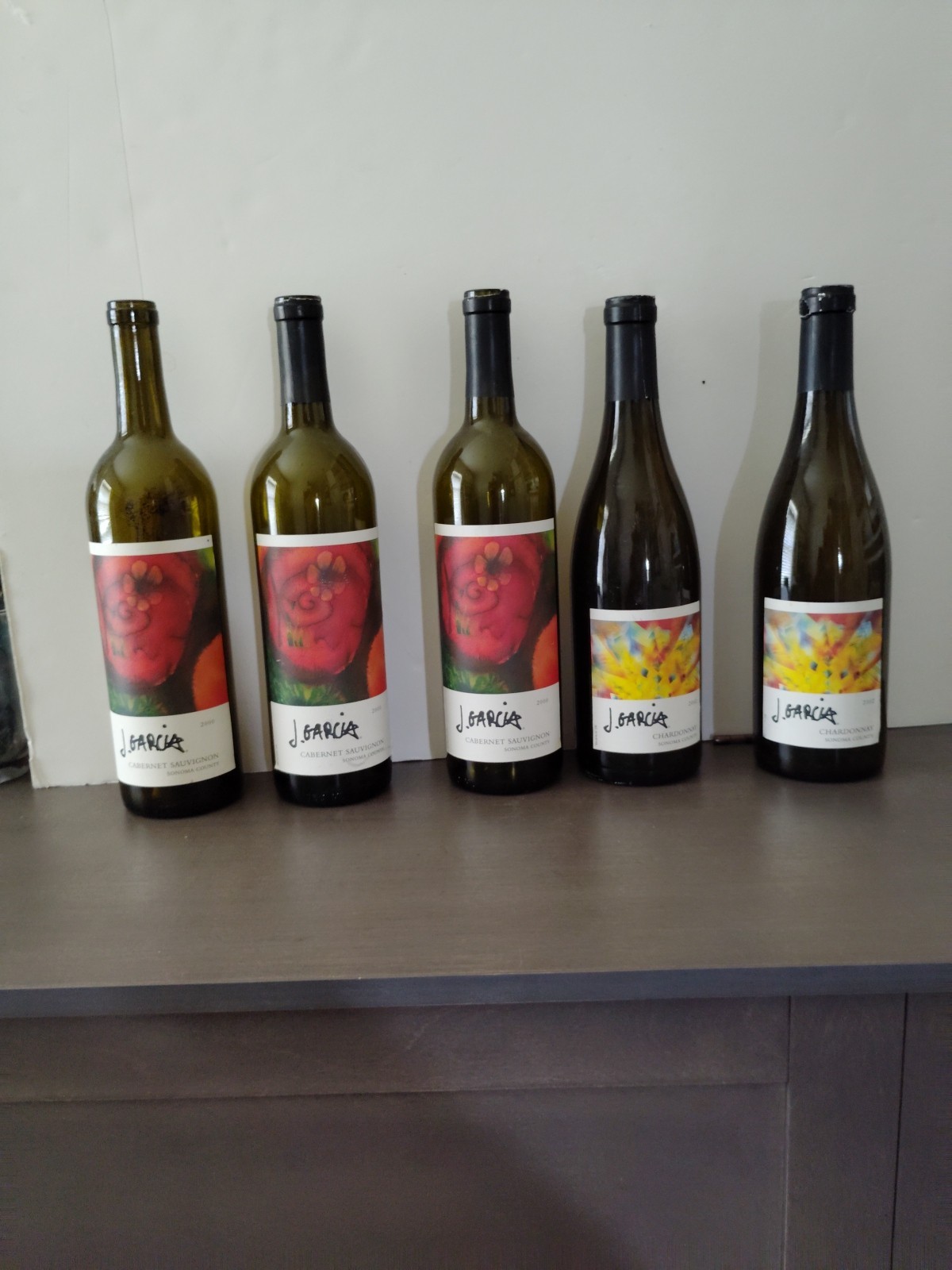 Jerry Garcia (Grateful Dead) 5 Empty 2000 & 2002 Wine Bottles