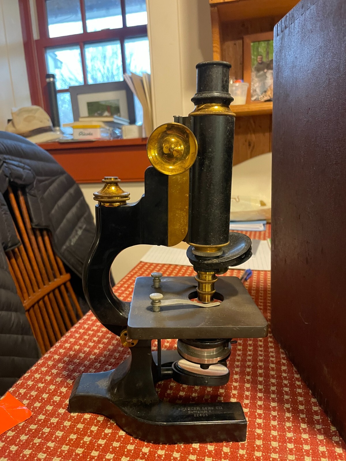 BAUSCH & LOMB MICROSCOPE W/ORIGINAL WOODEN CASE AND OPTICS